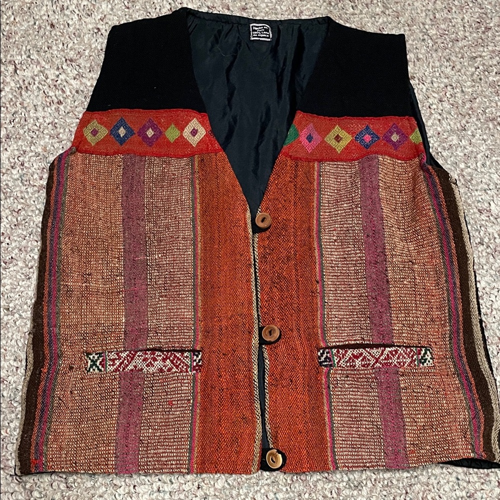 Alpaca wool embroidered Vest with Button Closure- new